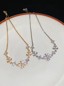 Adjustable Zircon Cross Bracelet for Women, Elegant Flower Design Jewelry, Ideal Gift for Special Occasions, Casual Style, All Seasons, Exquisite Bracelet