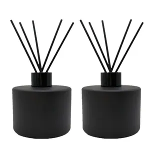 2PCS 200ml Empty Matte Black Diffuser Bottle ,6.7Oz Flame-Free Aroma Refillable Round Shaped Glass Container for Essential Oil Home Fragrance Decor