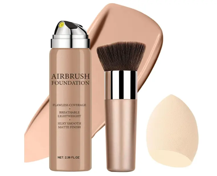 Airbrush Foundation Makeup Spray, Long Lasting Waterproof Full Coverage Foundation for Brighten, Concealer and Hydrating, Natural Matte Finish, Brush and Makeup Sponge Include, 2.36oz (#1 Natural)