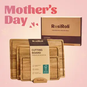【NewYear2026】RosiRoli Wood Cutting Board Set- Small, Medium & Large Acacia Chopping Boards with Holder, Kitchen Wooden Cutting Board Set, Charcuterie Board Gift Set,Valentine’s Day Gift