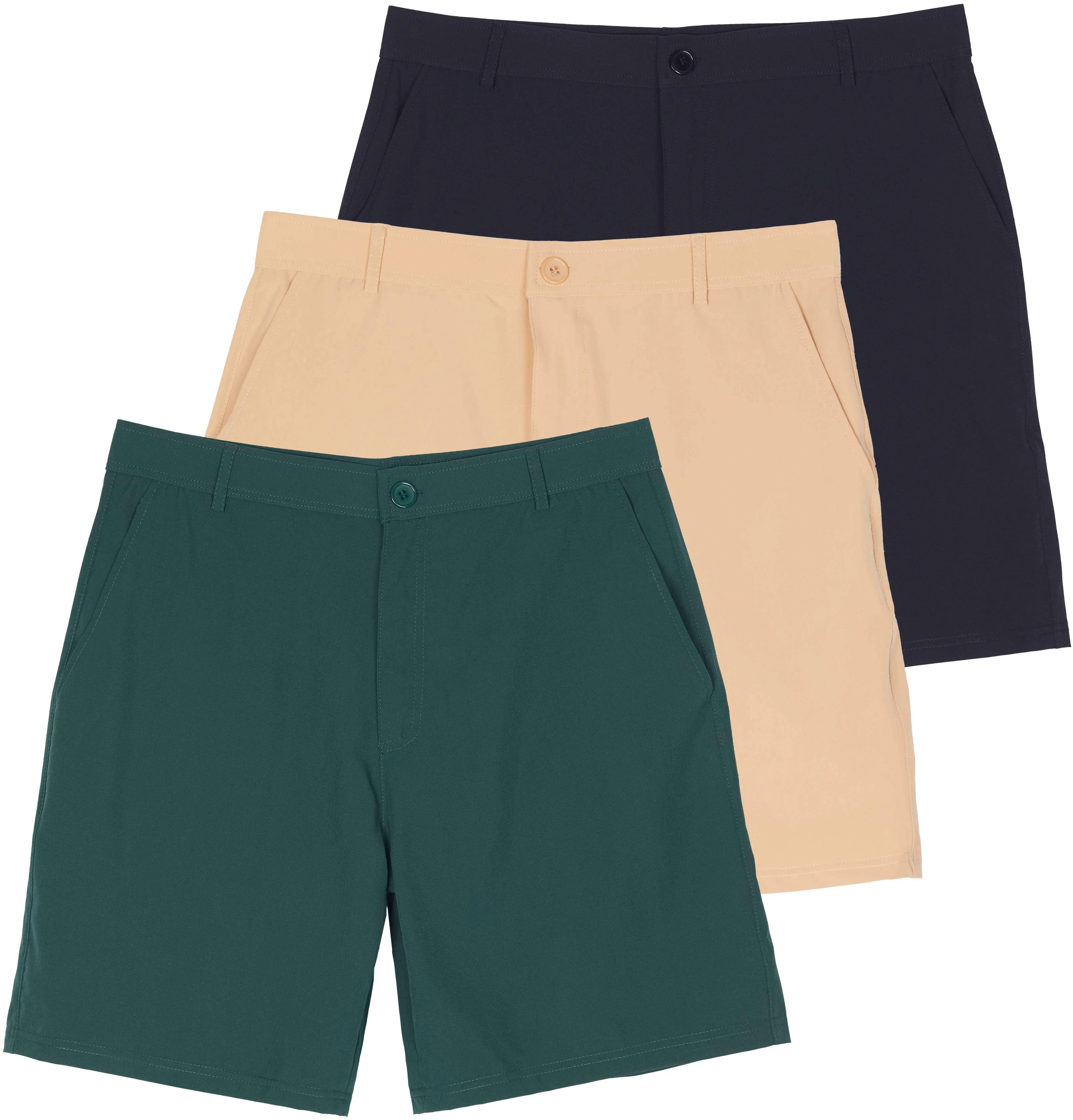 Real Essentials 3 Pack: Men’s 7" Golf Shorts with Pockets – Casual Athletic Active Hiking Workout Gym