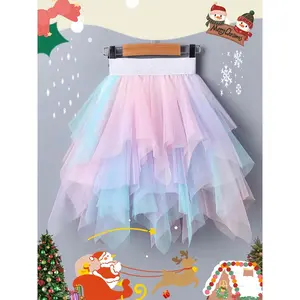 Girls' Half Skirt Short Skirt Elegant Cake Dress Baby Gradient Mesh Skirt Medium to Large Princess Skirt