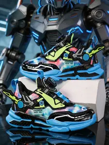 Unisex Kids' Sports Shoes, Trendy Mecha Style, Easy Adjustable Rotating Buckle Laces, Suitable for Daily Outdoor Commuting School