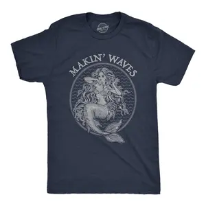 Mens Makin Waves T Shirt Funny Mermaid Graphic Novelty Tee Mens Funny T Shirts Cool Vintage Fashion T-Shirt Gift Classic Menswear Funny Summer Short Sleeve Novelty Tees for Guys Navy