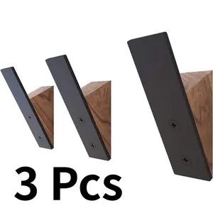 Wall Coat Hook Rack - Set of 3 - Black Walnut Wood Black Metal Decorative Hat Hooks for Hanging Coats - Hat Hangers for Wall Wooden Installation