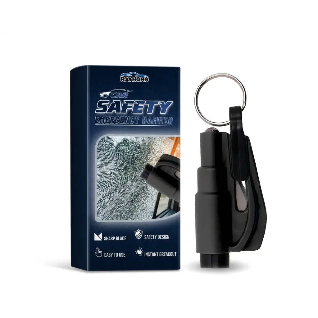 Portable 2-in-1 Car Emergency Safety Hammer Window Breaker & Seat Belt Cutter, Compact Heavy-Duty Keychain Escape Tool with High-Hard Alloy Breaking Head, Instant Glass Shatter for Private Car School Bus Truck, Must-Have Safety Gear for Driving Rescue Use