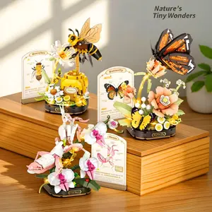 Insect Series Dining Table Building Blocks Desktop Ornaments Insect Sounds Flower Border Tiger Stripe Butterfly Bee Mantis Assembly Building Blocks Ornaments Toys Gift for Boys and Girls on Holidays, Creative Building Block