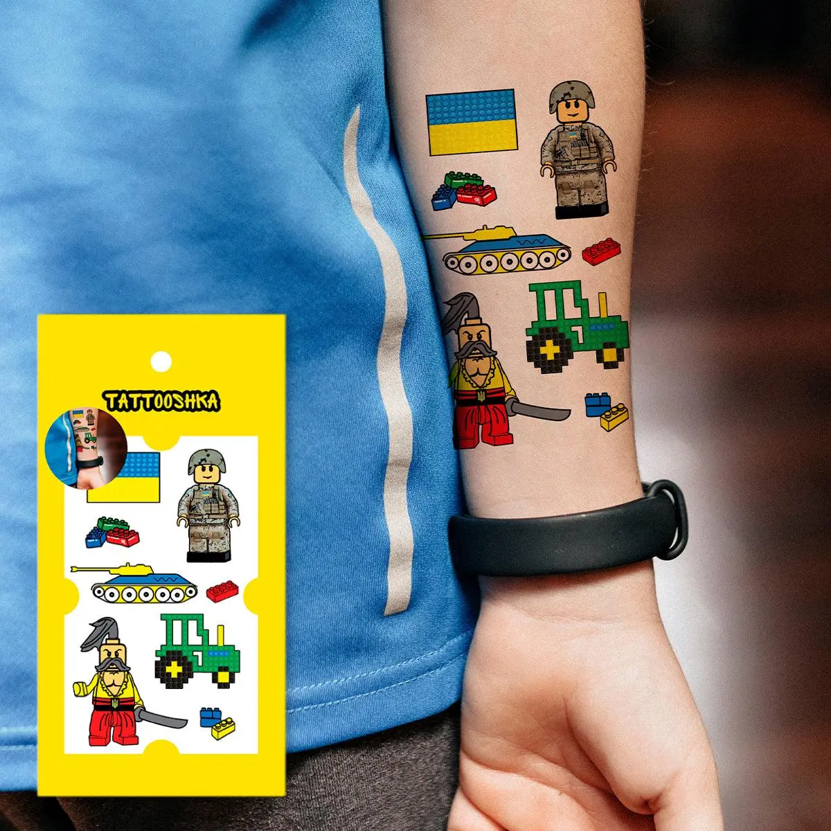 Designer heroes (L-58). Temporary tattoos. Party tattoos. Kids tattoos. Custom design. Tattoo sets. Ukrainian. Realistic. Waterproof