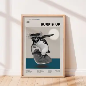 Surf's Up 2007 Movie Poster, Ash Brannon, Chris Buck Movie, Shia LaBeouf, Zooey Deschanel, Minimalist Art