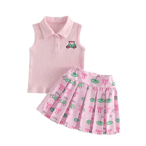 Toddler Baby girl Golf Outfit Sleeveless Collared Golfing Theme Embroidery Tank Top Pleated Skirts Set Summer Clothes