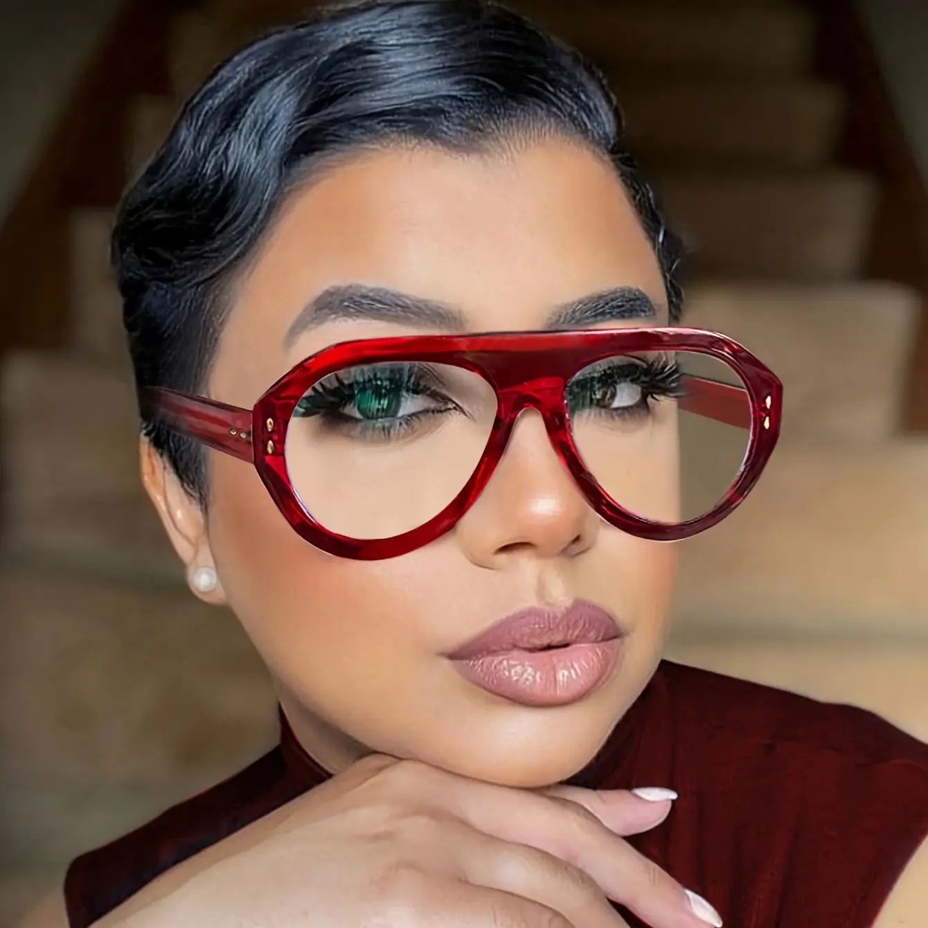 A Pair of Oversized Trendy Glasses, Street Fashion Eyewear, Retro Casual Multifunctional Basic Glasses for Women in Autumn And Winter, a Stylish Gift for Back-To-School, Y2K Red Fashion Glasses.