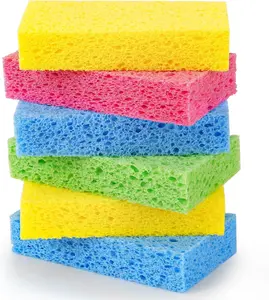 Cellulose Sponges,Heavy Duty Scrub Sponges,Non-Scratch Kitchen Sponges for Dish,Colorful Compressed Dish Scrubber Sponge for Household,Cookware,Bathroom,6pcs