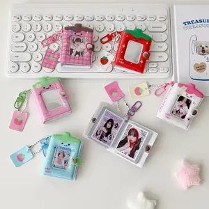 Cute Mini PVC Photo Album for 1 Inch 2 Inch Kpop Photocard Sleeves Kawaii Photo Card Holder Storage Collect Book with Keychain