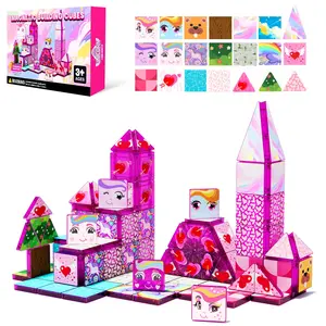 Cute Unicorn Magnetic Tiles Building Set 52/60PCS – STEM Montessori Magnetic Building Blocks for Kids Ages 3-8, Creative Sensory Construction Toys, Princess Castle Magnet Cubes Birthday Gift for Girls Boys