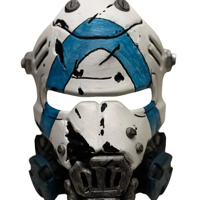 Hand Painted Ripper Mask - Unique Design with Blue and White Accents for Collectors