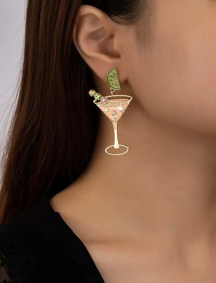 Martini Mood Cocktail Glass Earrings with Gemstone Accents Chic & Attractive for Glamorous Nights and Selfies