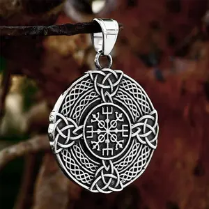 GTHIC Celtic Triangle Knot Vegvísir Stainless Steel Pendant Viking Compass Necklace for Casual Outfits or Birthday Gifts