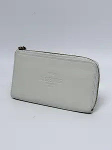 Pre-owned Loewe Leather Clutches & Wristlets Heritage Wristlet Pouch Long Zip Around Long Wallet Off White JD020LE