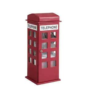 11.5" Tall Leather Jewelry Box British Telephone Design Burgundy Red