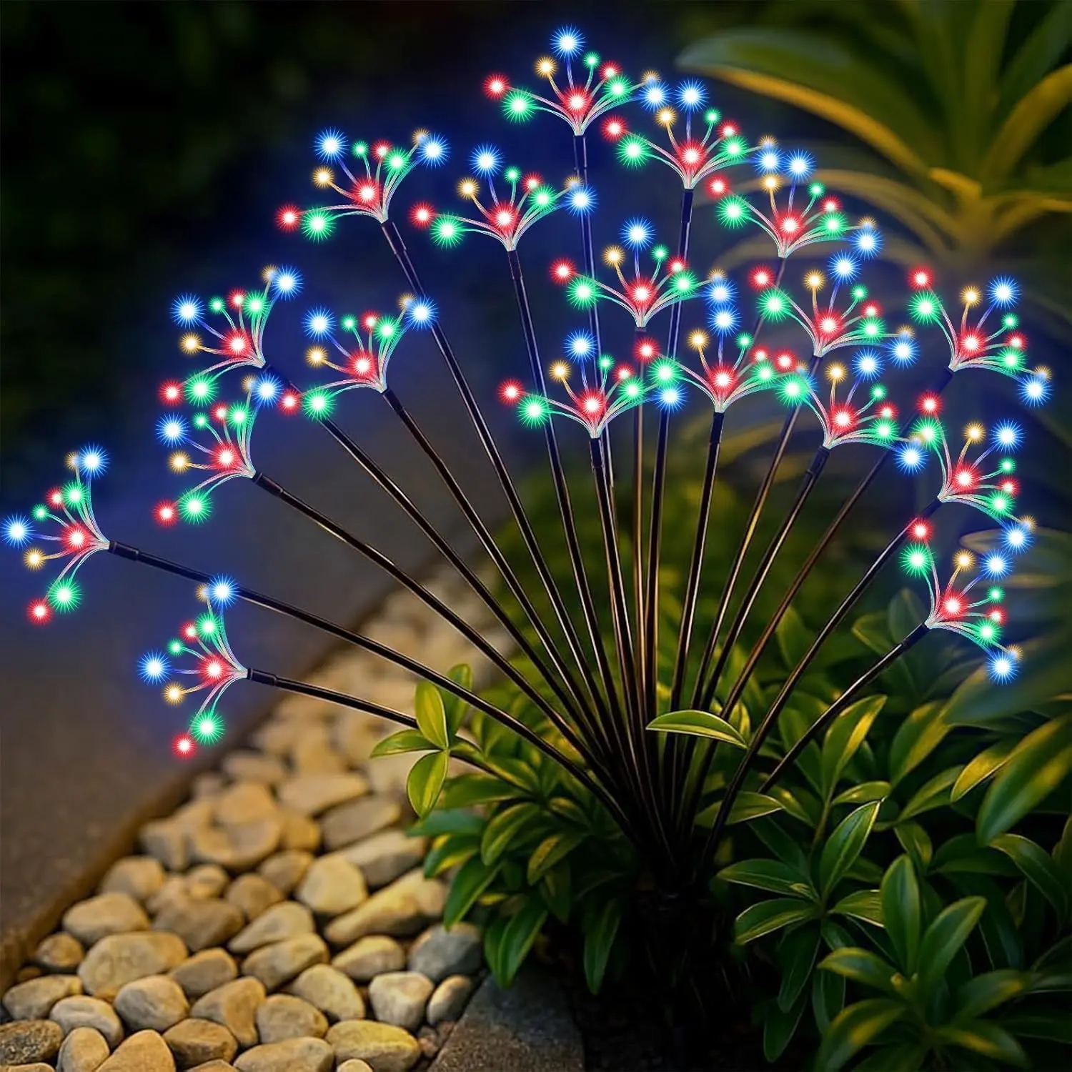 Solar Garden Lights 2 Pack  Solar Swaying Starburst Light Outdoor Lights for Yard Patio Walkway Pathway Party Wedding Christmas Decorative, Multicolor