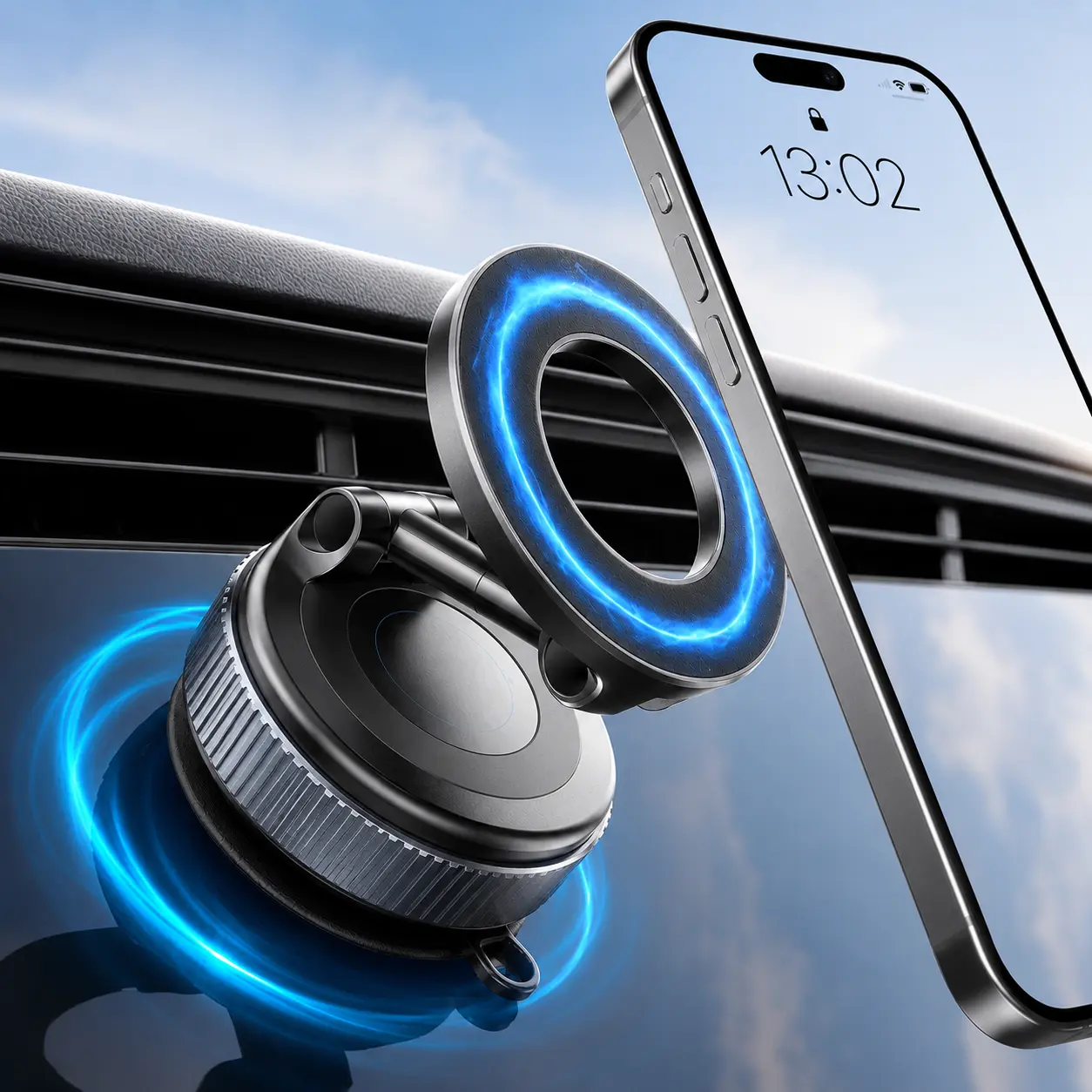 Premium Magnetic Phone Mount - N52 Strong Magnet, Powerful Suction Cup Base, Compact Shape, Universal Fit for iPhone, Samsung, Android Phones, Hands-Free View for Car Dashboard, Office Desk, Smooth Surfaces, Durable Car Interior Accessory