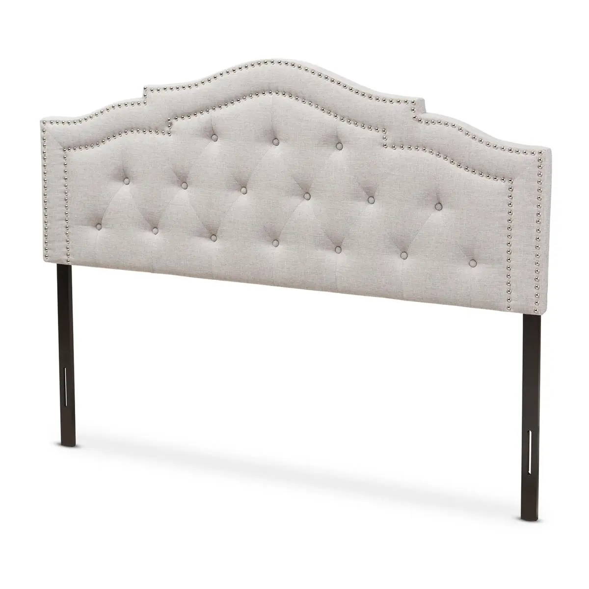 Baxton Studio Edith Modern & Contemporary Greyish Beige Fabric Queen Size Headboard - Mounting, Solid Frame, Wood-Toned, Arched Design, Designer Upholstered Headboard (Model BBT6695-H1217-14), Mounting Headboards, Solid Frame Headboards