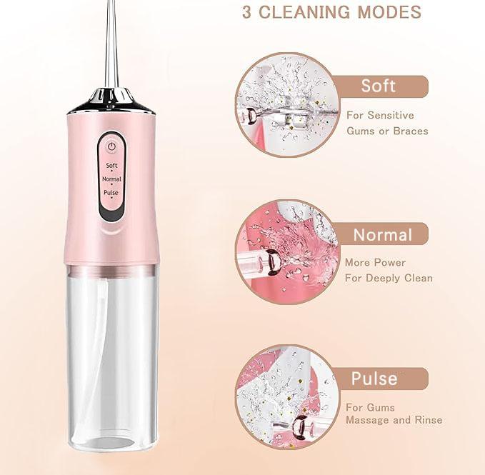 Rechargeable Water Flosser 3 Cleaning Modes Oral Irrigator  High-Frequency Pulse Teeth Cleaner  IPX7 Waterproof  4 Jet Tips  220ML Water Tank for Sensitive Gums  Braces  Home Travel Portable Dental Care Tool