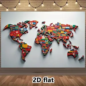 1pc Map Backdrop World Theme Colorful Country Flags Puzzle Pieces Geographical Border for Educational Event