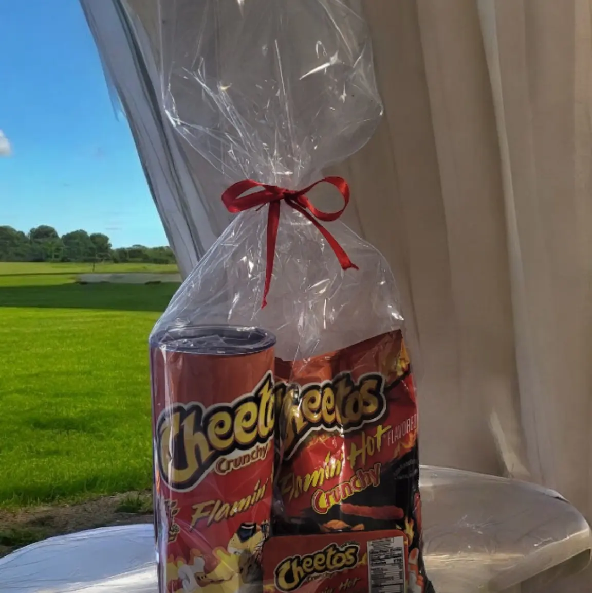 Hot Cheetos Tumbler, coaster, and bag of chips!! Great for Christmas or Birthday!!
