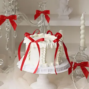 LaVenty cake shed cake topper gender revealBow Cake Topper Bowknot Ribbons Coquette Bow Cake Dessert Picks for Cherry Theme Decorations Bridal Baby Shower Birthday Wedding Flower Bottle