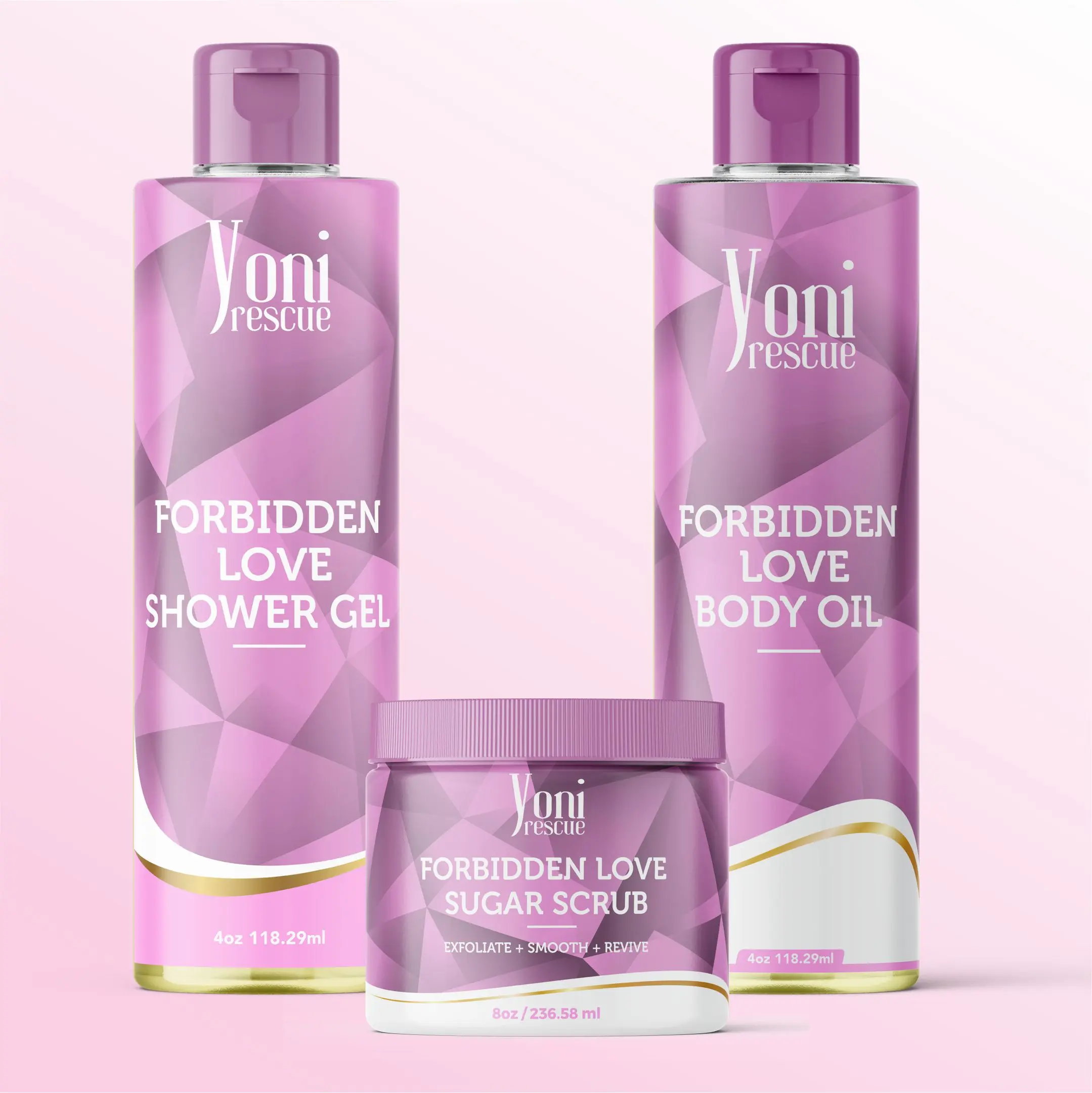 Forbidden Love Body & Bath Care Set- Shower Gel(4oz),  Body Essential Oil(4oz) 100% All Natural with Sugar Scrubs(8oz) by Yoni Rescue Scent Apple