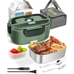 Electric Lunch Box Heater 80W for Adults, Portable Warmer with 1.5L Stainless Steel Container, 12/24V Lonchera Electrica