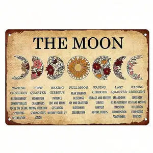 Moon Phase Iron Wall Sign – 12*8 Inch Metal Wall Hanging Décor with 2D Flat Print – Witchcraft, Bedroom, Home Office, Restaurant & Garage Bar Decoration – Mystical Lunar Phase Art for Home & Gifts