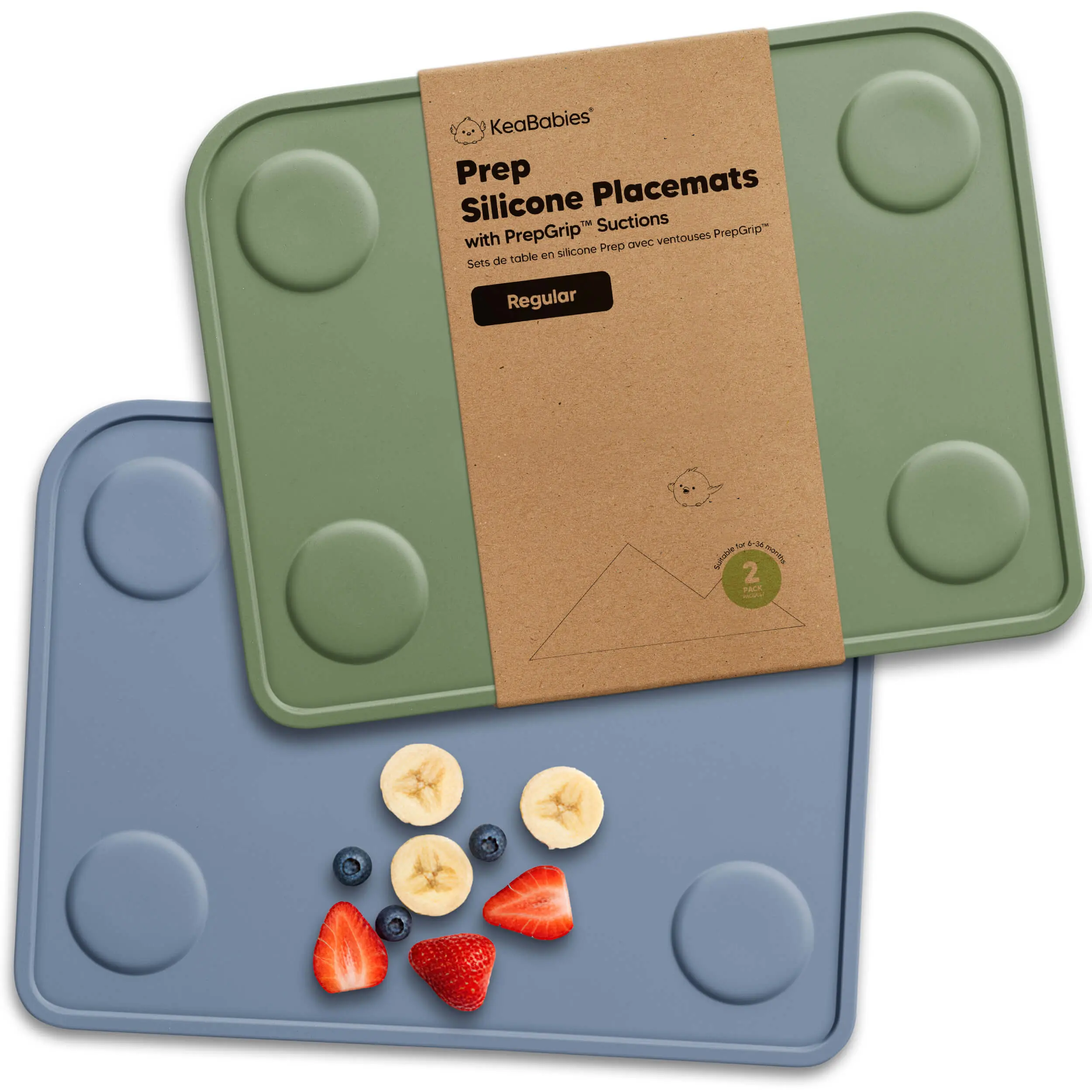 KeaBabies 2pk Silicone Placemats for Toddlers, Kids - 12x9 Non Slip Suction Baby Silicone Placemat for Restaurants, Dining Table, Travel, Easy to Clean, Food Grade/BPA-Free, Small Baby Table Mat