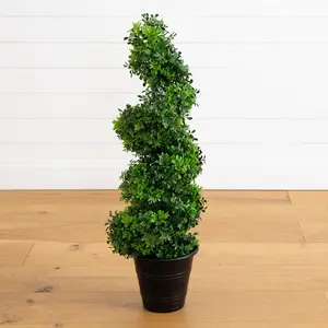 3’ UV Resistant Boxwood Spiral Topiary Artificial Tree in Decorative Planter (Indoor/Outdoor)