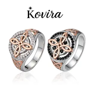 Kovira S925 Sterling Silver Vintage 5A Zircon Celtic Knot Matching Rings for Women Everyday Wear Bestie Gift