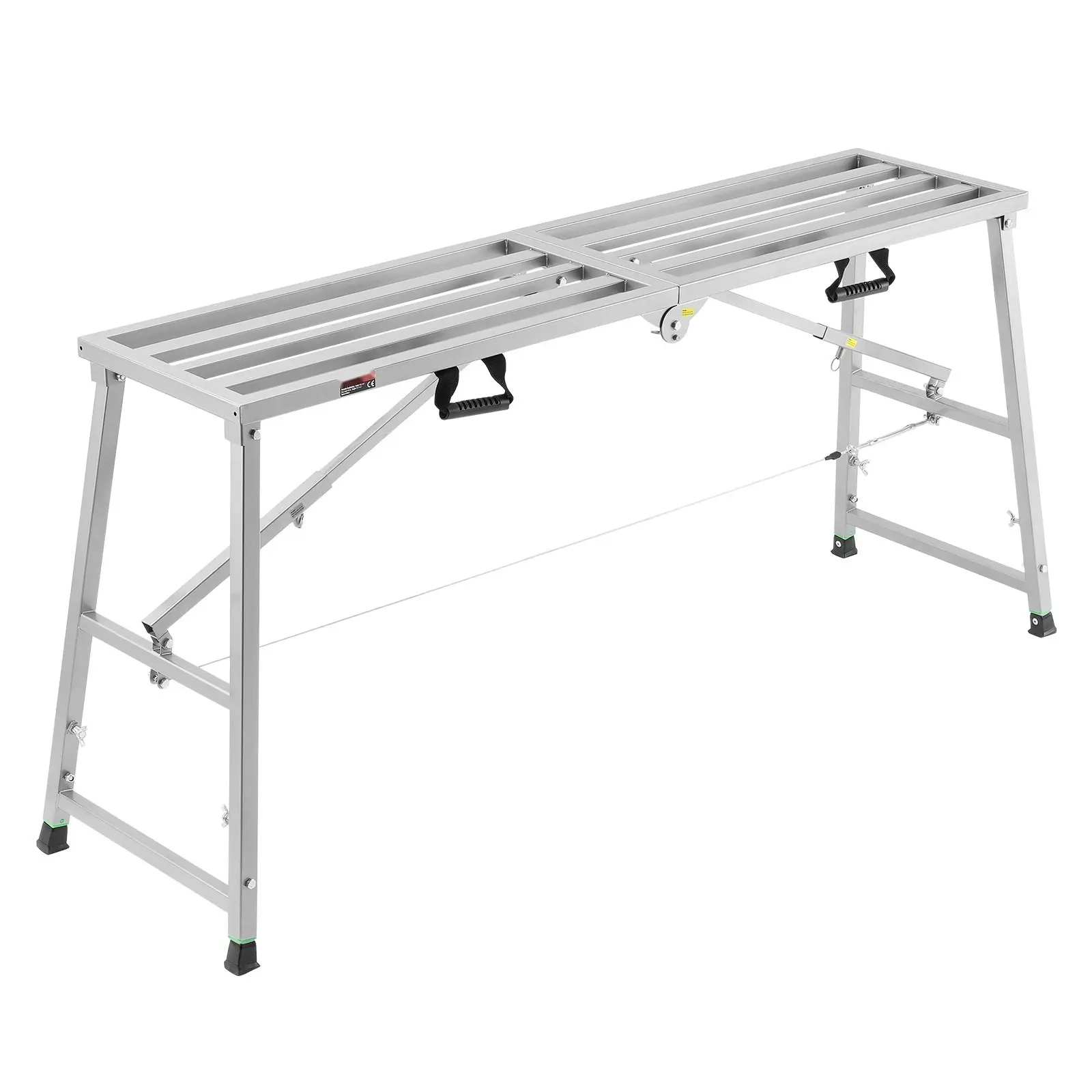Work Platform Adjustable Height Portable Scaffolding Platform 800 Lb Load For Construction Maintenance Roofing And Painting Jobs, Heavy Duty Aluminum Frame With Non Slip Feet, Locking Braces, Wide Deck, Foldable And Compact Design