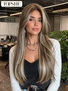 Summer Hot Sale TOPSHE 13×6 Lace Wig, Ombre Grey Highlight, Curtain Bangs, 26 Inch Heat-Resistant Synthetic Hair Wig for Women, Fashion & Trendy, Perfect for Music Festivals, Daily, Parties, Weddings, Holidays, Christmas, Mother’s Day, Graduation, Travel