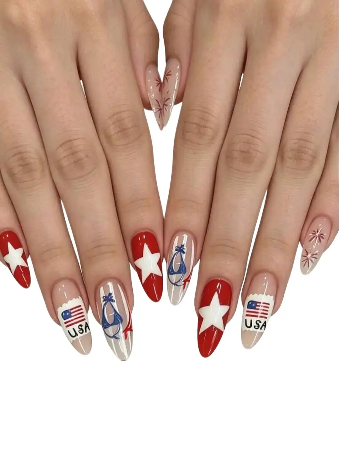 24Pcs USA Patriotic Press-On Nails | Independence Day Star & Flag Nail Set
