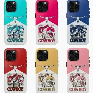 Cowboy Western Tough Phone Case - Longhorn Skull Rodeo Horse Print for iPhone 11 12 13 14 15 16 17 Pro Max Plus Air/Samsung S22-S24