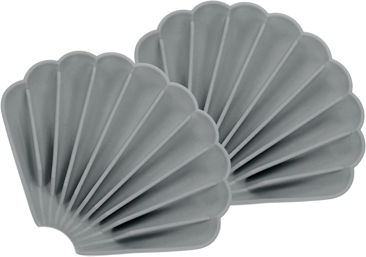 2Pcs Small Soap Dish, Silicone Bathroom Soap Holder Shell Shape Bar Soap Dish Self-Draining Soap Tray for Shower, Bathroom, Kitchen, Counter Top (Grey)