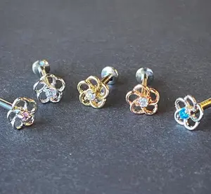 1pc CZ Centered Flower 16g Internally Threaded 1/4" or 5/16" Steel Labret Monroe