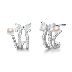 FANCIME "Sweet Pea" Bowtie Pearls Sterling Silver Earrings