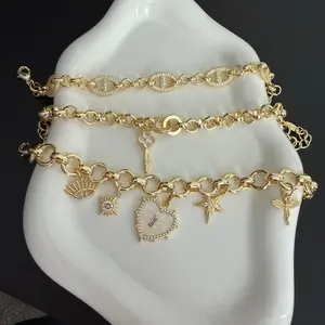Gold Charm Bracelets with Adjustable Laminated 14k Pendants for Daily Wear Water-Resistant Jewelry Set