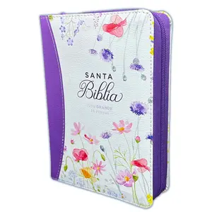 Bible in Spanish for Women Compact with Zipper 11 Points Reina Valera 1960 Imitation Leather with Spring Lilac Spine