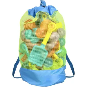 EocuSun Large Mesh Beach Bag Tote Durable Sand Away Drawstring Beach Backpack Swim and Pool Toys Balls Storage Bags Packs, Stay Away from Sand and Water, Toy Not Included