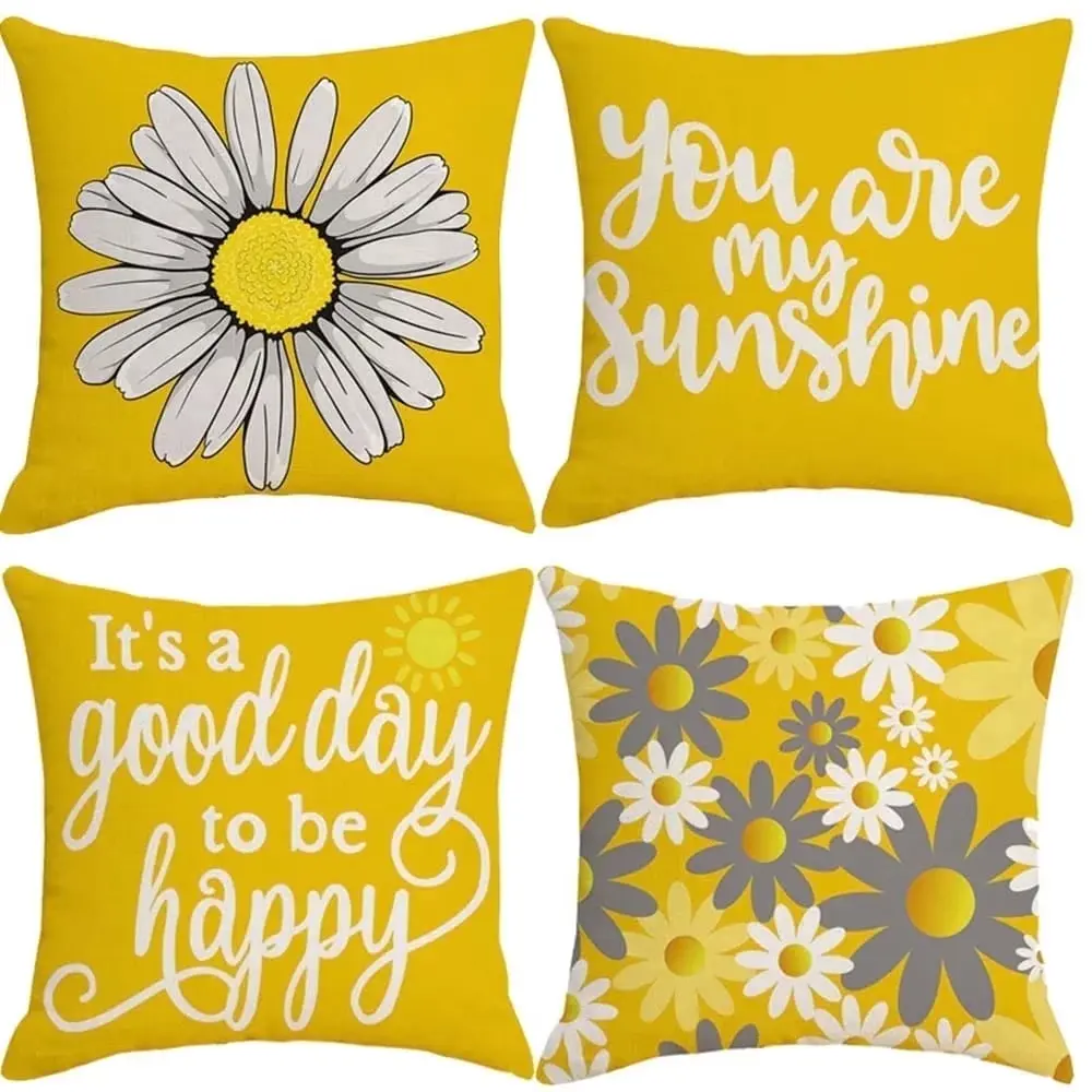 Yellow Daisy Throw Pillow Set of 4 with Inserts 18x18 Outdoor Indoor Decor