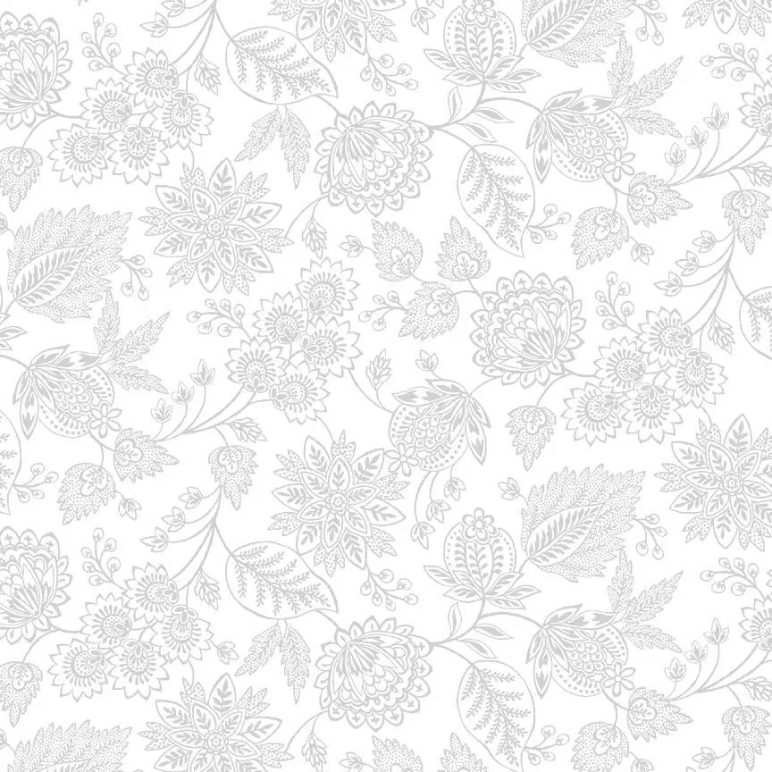 Fabric Timeless Treasures Jacobean Floral Whiteout by the Quarter Yard HUE-C3119W