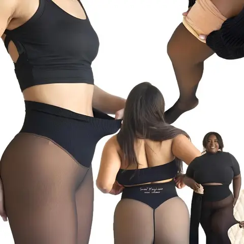 Lady's Basic Thermal High-Waist Original Magic Polyester Fleece-Lined Leggings - Extremely Stretchy Hug Fit, New Compression Band, 1-Seam Option, Closed Foot, Plus Size, S-XL Tights - Cold Wash, Hang Dry