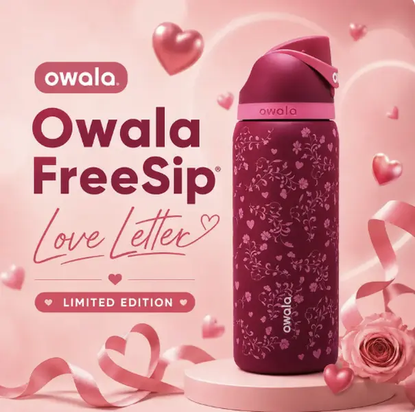 Owala FreeSip Limited Edition Love Letter Pink Heart Insulated Water Bottles